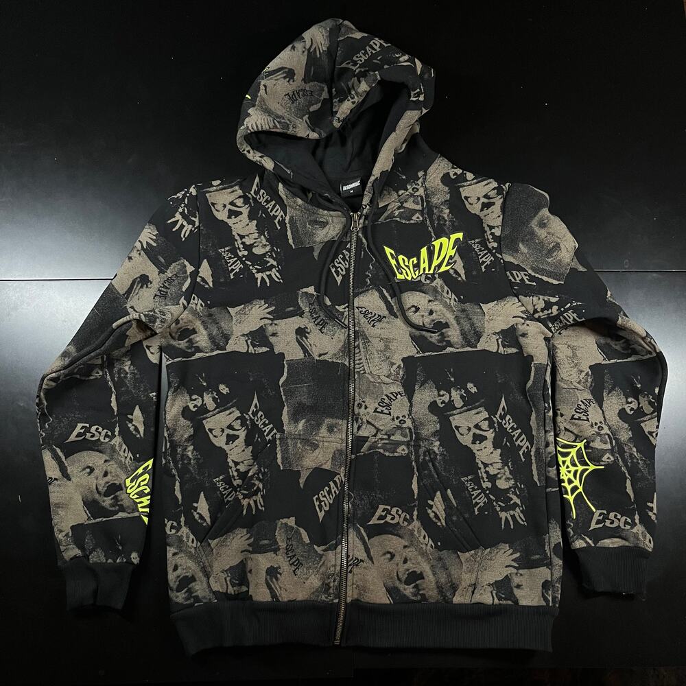 Insomniac Escape Zip Up Hoodie Rave Terror‎ Horror Festival AOP Men’s Sz M New